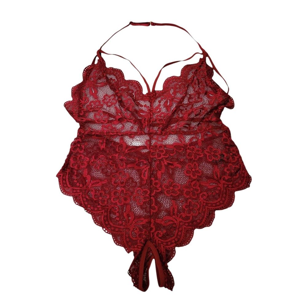 Yandy Red Lace Halter Open Crotch Teddy Size S/M